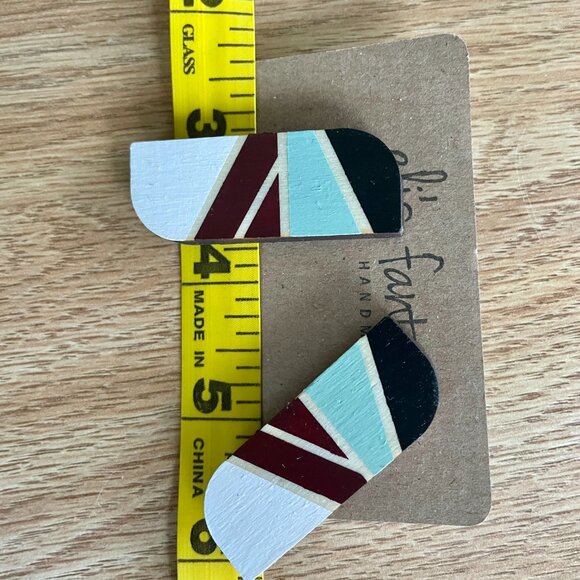 x2 Abstract Triangle and Tribal Wooden Modern Mountain Earrings Lightweight - Picture 8 of 9